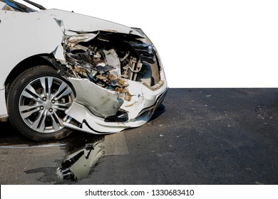 Road accident concept : The damage and destruction of the car is caused by serious side collisions : Copy space
