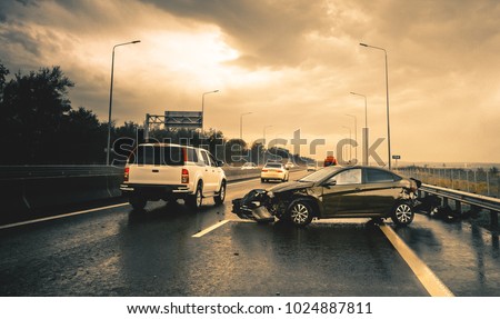 road accident in rainy highway