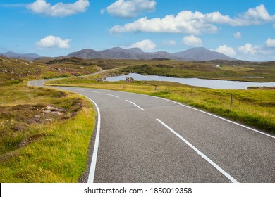 Road Along The Coast Of Uig Sand And Harris Island, Outer Hebrides, Scotland.