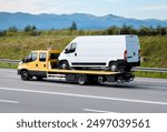 Road Assistance Tow-Truck With Out-Of-Order Commercial Cargo Bus