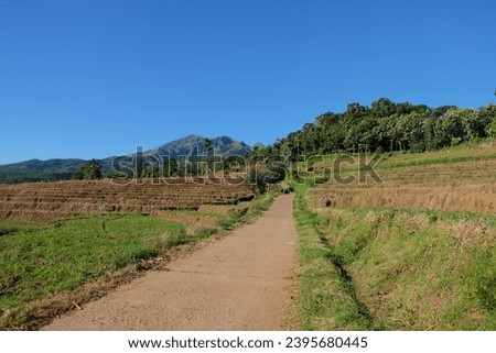 road with a backdrop of Mount Wilis and blue sky