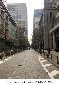 The road between the building.