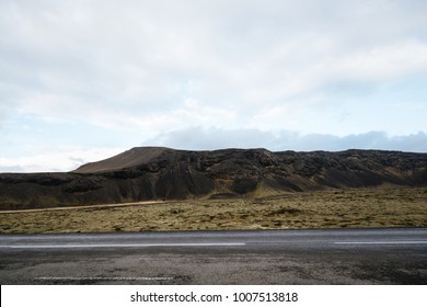  Road Between Fields On Atlantic South Coast In Iceland. Autumn