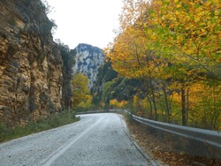 Road Between Sparta And Trypoli  During Autumn, Peloponeese, Greece. 