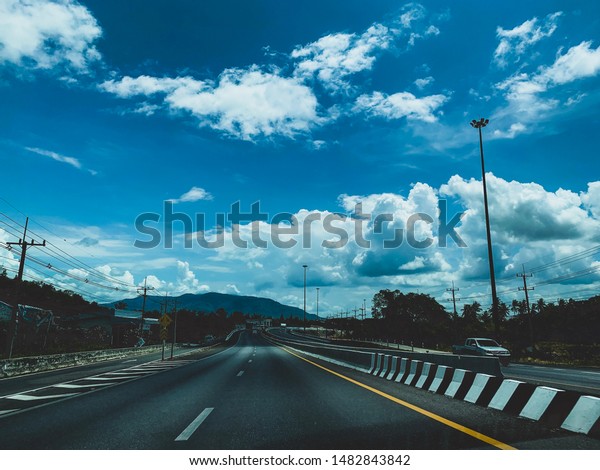 Road, blue sky, Mountain road, Thailand Road,\
Roads and clouds.