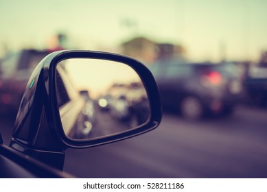 Road Car Rear View Mirror Motion Blur Background (Vintage Style)