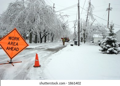 Road Closed After An Ice Storm