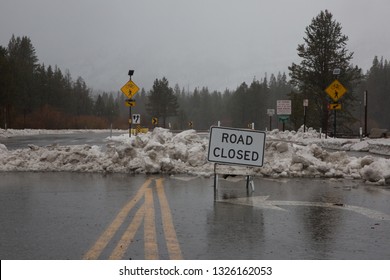 Road Closed During Winter Storm Event -- Flooding, Rain On Snow