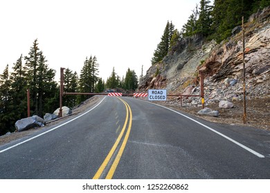 Road Closed Sign At Crater Lake National Park, Oregon-USA