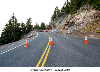 Road Closed Sign At Crater Lake National Park, Oregon-USA