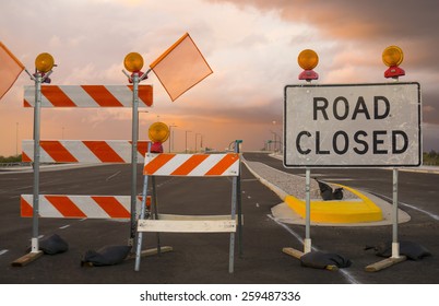 Road closed sign - new highway exit entrance - Shutterstock ID 259487336