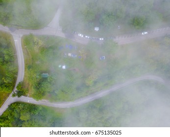 Road with cloud and fog aeria view.