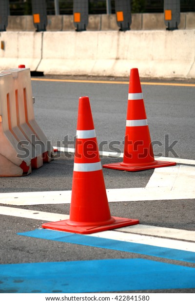 A road cone on the
road
