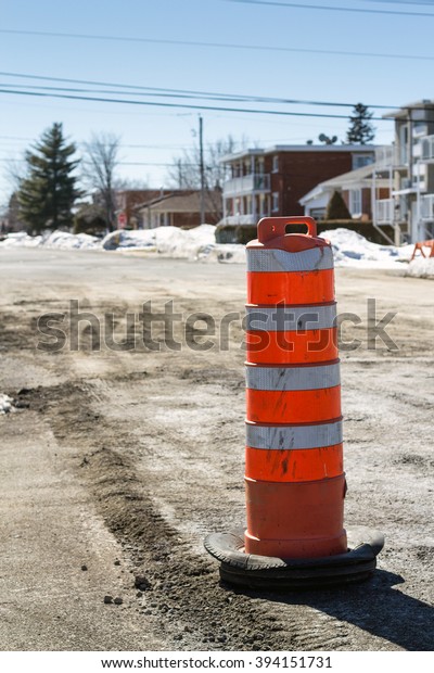 road cone\
on road repair Sorel-Tracy Quebec\
Canada