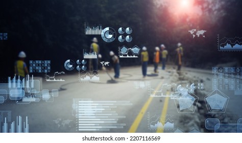 Road construction and data analysis. Wide angle visual for banners or advertisements. - Powered by Shutterstock