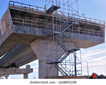 Road Construction, Florida. Construction Of An Elevated Highway Connecting South Tampa With The Suburbs To Alleviate Traffic Congestion. 