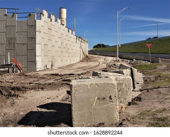 Road Construction, Florida. Construction Of An Elevated Highway Connecting South Tampa With The Suburbs To Alleviate Traffic Congestion. 