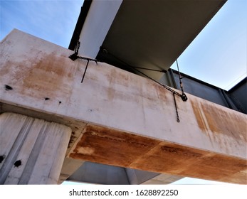 Road Construction, Florida. Construction Of An Elevated Highway Connecting South Tampa With The Suburbs To Alleviate Traffic Congestion. 