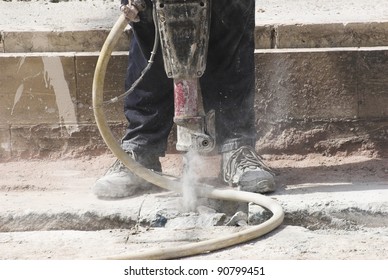 Road Construction With Pneumatic Drill