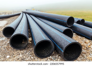 Road Construction And Storm Water Pipes For Sanitary Sewer, Selective Focus