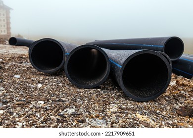 Road Construction And Storm Water Pipes For Sanitary Sewer, Selective Focus