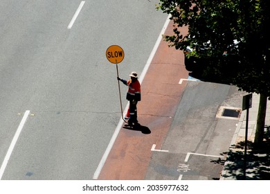 Road Construction Traffic Controller In The City