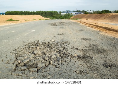 Road Crack Or Damage At Surface Cause Of Overweight Of Car, Earthquake, Disaster Or Other Destroyed. Result To Bad Condition With Broken Or Collapsed. Need To Fix, Repair, Maintenance Or Construction.