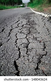 Road Crack Or Damage At Surface Cause Of Overweight Of Car, Earthquake, Disaster Or Other Destroyed. Result To Bad Condition With Broken Or Collapsed. Need To Fix, Repair, Maintenance Or Construction.