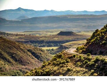 Road cycling above the Senqu River, near Quthing, Lesotho