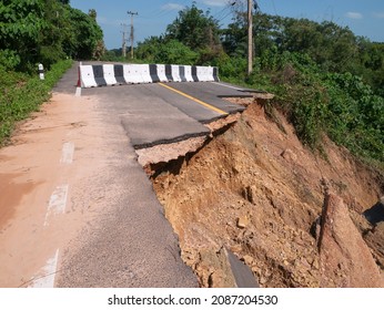 The Road Was Damaged Due To The Collapse Of The Ground