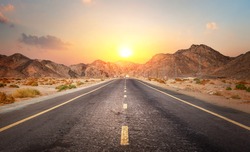 Road In The Desert Of Egypt At Sunset