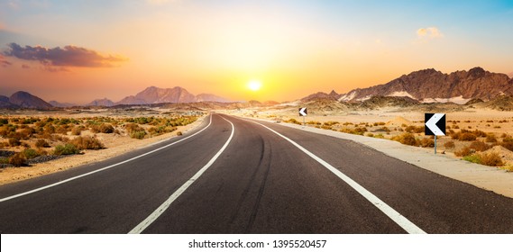 Road in the desert of Egypt at sunset - Powered by Shutterstock