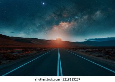 road in the desert with moon and milky way background - Powered by Shutterstock