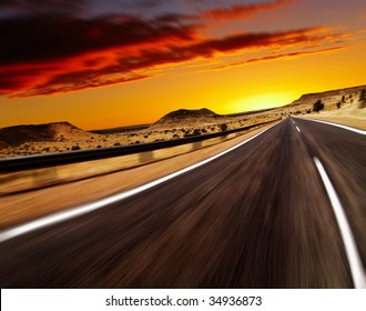 Road In Desert With Motion Blur