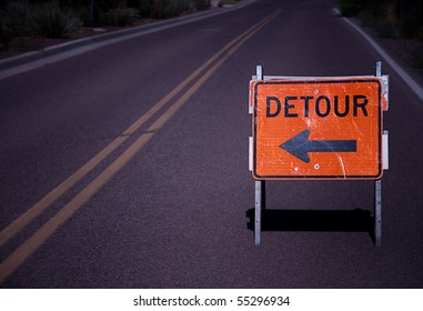 Road Detour Sign With Copy Space Area.