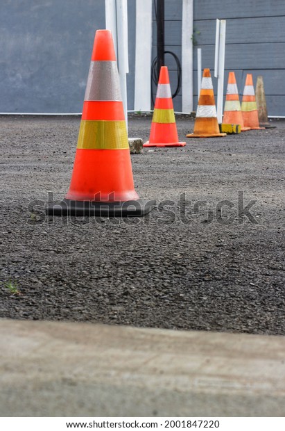 road divider cone in\
station parking
