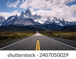 Road to el chalten, beautiful fitz roy, cerro torre, dramatic sky sunlight,  and cloud (Argentina, Patagonia)
