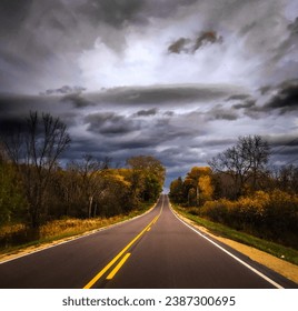 Road fall evening storm clouds