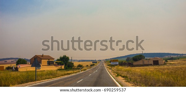 Road in fire. Castile and León, Spain. Picture\
taken – 29 july 2017.