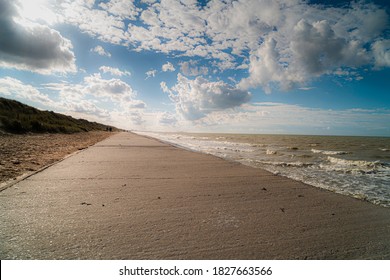 Road To France, Connection Between 2 Country's On Beach ... Location At De Panne, Peacefull Walking Along The Beach, Belgium Beach Topshot, Coastline Of Flanders.  The End Of Belgium