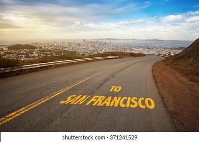 Road Going From Hill To Downtown Of San Francisco City.