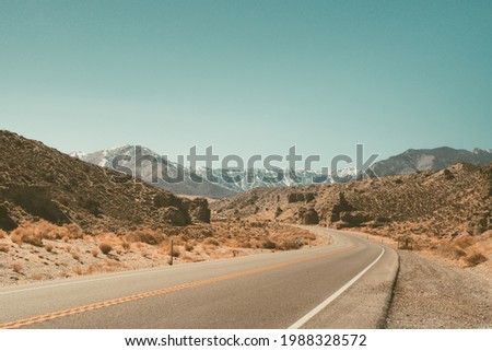 Road going through beautiful desert landscape in the Mojave Desert, Nevada