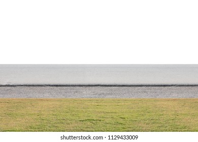 Road With Green Grass Isolated On White Background - Clipping Paths