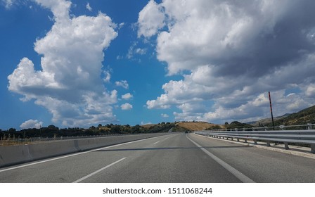 road highway street clouds blue sky speed