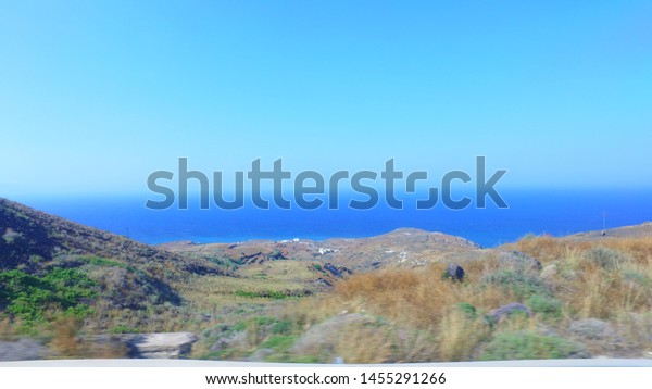 The Road To The Hill Overlooking The Sea in Santorini\
island / Greece 