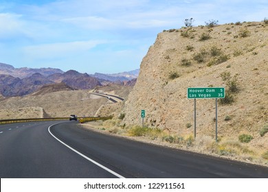 Road To Hoover Dam And Road Sign Hoover Dam And Las Vegas. USA