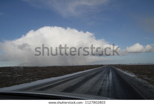 Road in\
Iceland. Landscape and road in winter, road trip on the country at\
Iceland. Beautifull nature of Iceland. Epic and majestic\
landsacapes. Route Number One (Ring\
Road).