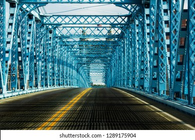 road inside the John A Roebling suspension bridge in Cincinnati Ohio