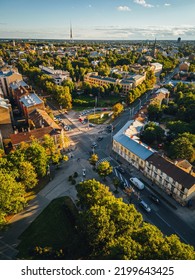 Road Junction In European City, Evening Traffic In Riga, Latvia