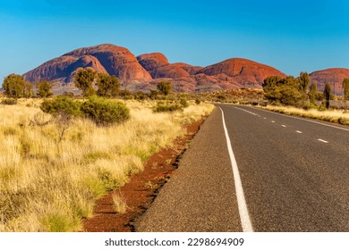 Road to Kata Tjuṯa (many heads) or The Olgas, a group of domed rock formations (bornhardts) Uluru-Kata Tjuṯa National Park, Northern Territory, Australia - Powered by Shutterstock